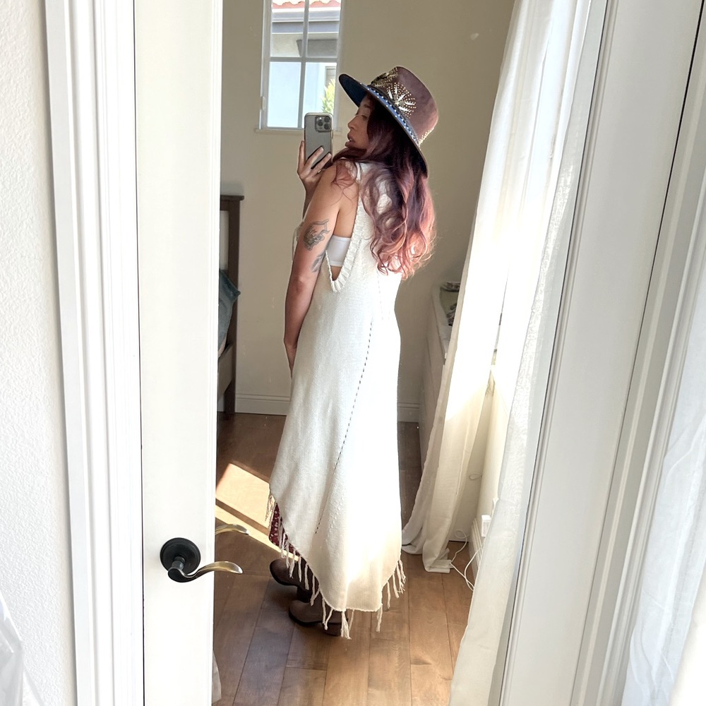 Anthropologie Some Days Lovin Cream Fringe Knit Duster Sweater size xs/s